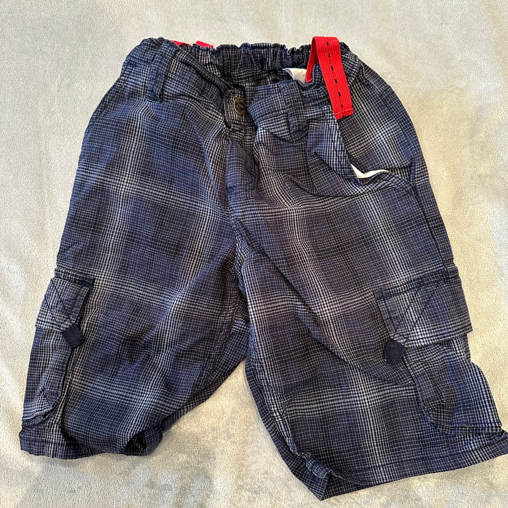 WRANGLER Boys Size 8 Regular Navy Blue & Grey Plaid Swim Trunks